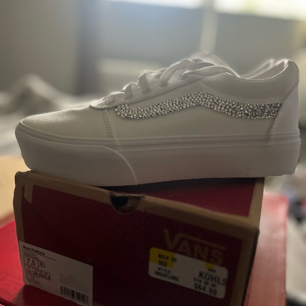 Vans Women's White Sneakers with Sparkling Accents